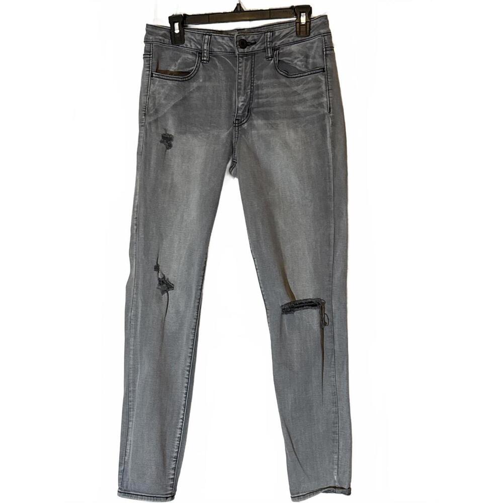 American Eagle Super Stretch Gray Distressed Jeans Size 10
